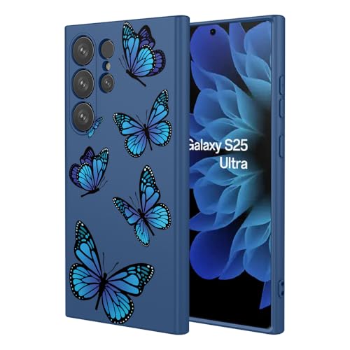 HTXWXJC Schutzhülle für Galaxy S25 Ultra, Samsung S25 Ultra, stoßfest, flexibel, TPU, weiche Hülle, Schmetterlingsmuster, Handyhülle für Samsung Galaxy S25 Ultra, blauer Schmetterling von HTXWXJC