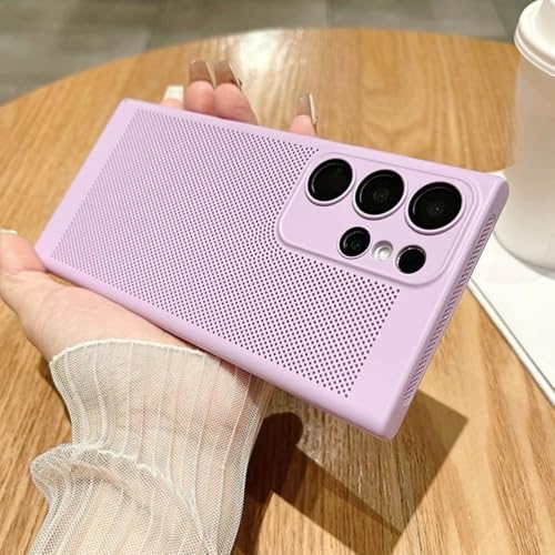 Atmungsaktive Hülle mit Netz-Wärmeableitung für Samsung Galaxy S23 S22 S21 Note 10 Plus 20 Ultra S20 FE A73 A53 A52 A54 Hart-PC-Abdeckung, Lila, Für Galaxy S21FE von HTYTFC