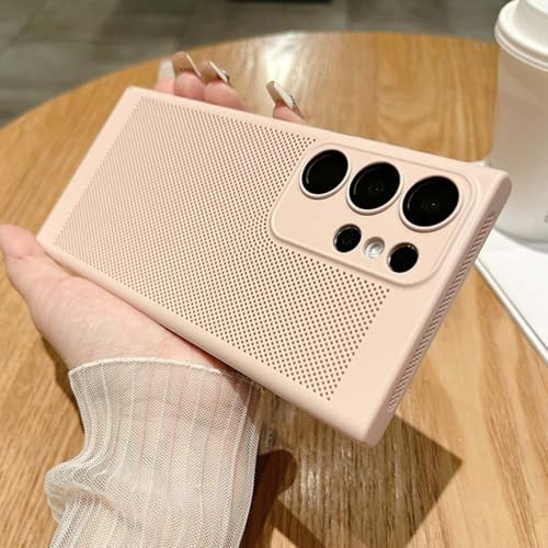 Atmungsaktive Hülle mit Netz-Wärmeableitung für Samsung Galaxy S23 S22 S21 Note 10 Plus 20 Ultra S20 FE A73 A53 A52 A54 Hart-PC-Abdeckung, Pink, für Samsung S24 von HTYTFC