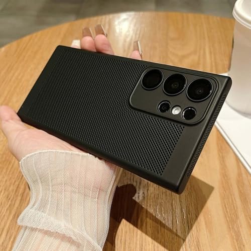 Atmungsaktive Hülle mit Netz-Wärmeableitung für Samsung Galaxy S23 S22 S21 Note 10 Plus 20 Ultra S20 FE A73 A53 A52 A54 Hart-PC-Abdeckung, Schwarz, Für Galaxy S21 von HTYTFC
