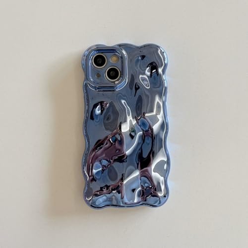 Gewellte 3D-Meteoritentextur, plattierte Silberne Hülle für iPhone 11 12 13 14 15 Pro Max, Anti-Fall-Vollschutz, glänzende Hülle, Blau, für iPhone 14ProMax (6,7 Zoll) von HTYTFC