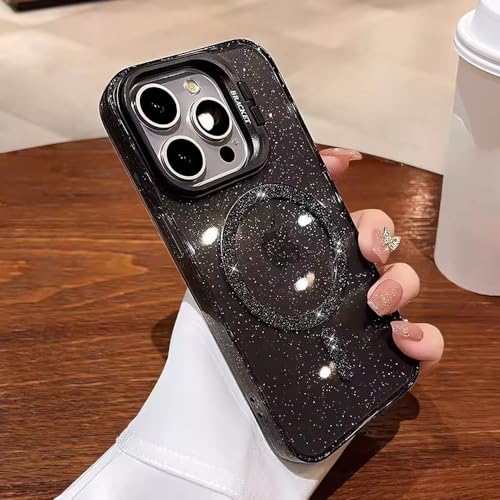 HTYTFC Bling Glitter Wireless Charge Case für iPhone 14 13 11 12 15 Pro Max Kamerahalter Klare Hartacryl-Magnetabdeckung, Schwarz, Für iPhone 12 HTYTFC Bling Glitter Wireless Charge Case für iPhone 14 13 11 12 15 Pro Max Kamerahalter Klare Hartacryl-Magnetabdeckung, Schwarz, Für iPhone 12 von HTYTFC