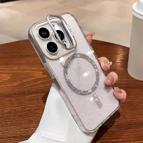 HTYTFC Bling Glitter Wireless Charge Case für iPhone 14 13 11 12 15 Pro Max Kamerahalter Klare Hartacryl-Magnetabdeckung, Silber, für iPhone 13Pro Max HTYTFC Bling Glitter Wireless Charge Case für iPhone 14 13 11 12 15 Pro Max Kamerahalter Klare Hartacryl-Magnetabdeckung, Silber, für iPhone 13Pro Max von HTYTFC