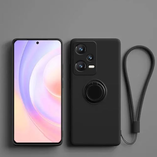 HTYTFC Flüssigsilikonhülle für Xiaomi 14T 13T 12T 11T für Redmi Note 14 13 12 11 10 Pro Plus + 5G 12S 11S 10S 5G Ringhalter-Telefonabdeckung, Schwarz, für Note 13Pro 4G von HTYTFC