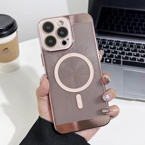 HTYTFC Galvanisierte magnetische Wärmeableitungs-Telefonhülle für iPhone 11 13 12 14 Pro Max 14Plus Objektivschutz-Telefonabdeckung, Roségold, für iPhone 14 Pro von HTYTFC