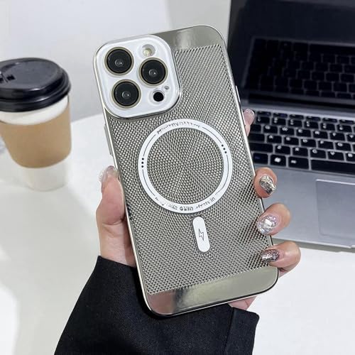 HTYTFC Galvanisierte magnetische Wärmeableitungs-Telefonhülle für iPhone 11 13 12 14 Pro Max 14Plus Objektivschutz-Telefonabdeckung, Silber, für iPhone 11 ProMax von HTYTFC