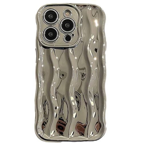 HTYTFC Hülle mit Wellenfaltmuster für iPhone 14 13 12 11 15 16 Pro Max, einfarbig, weiche TPU-Rückseite, Linsenschutz, Silber, für iPhone 16 von HTYTFC