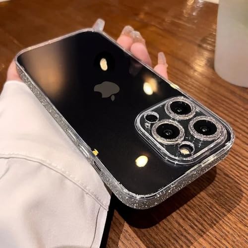 HTYTFC Kamera-Glitzer-Stoßfänger-Schutzhülle aus gehärtetem Glas für iPhone 12 13 14 16 Pro Max 14 Plus 15 16 Transparente stoßfeste Abdeckung, Schwarz, Für iPhone 12 von HTYTFC