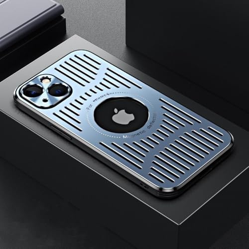 HTYTFC Metall-Wärmeableitungs-Magnetgehäuse für iPhone 16 Pro Max 13 12 14 15 Pro Plus Hole Wireless Charge Cover, Blau, Für iPhone 13 Pro von HTYTFC