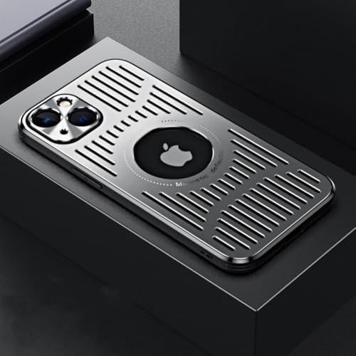 HTYTFC Metall-Wärmeableitungs-Magnethülle für iPhone 16 Pro Max 13 12 14 15 Pro Plus Hole Wireless Charge Cover, Silber, für iPhone 13 ProMax von HTYTFC