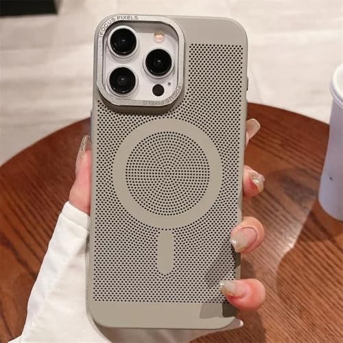 HTYTFC Ultradünne Wärmeableitungs-Netzgitterhülle für iPhone 11 15 13 12 14 15 Pro Max, magnetisch, stoßfest, matt, Hardcover, A grau, für iPhone 15 Plus von HTYTFC