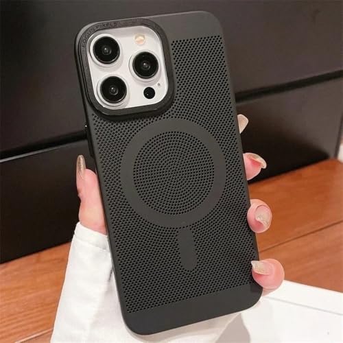 HTYTFC Ultradünne Wärmeableitungs-Netzgitterhülle für iPhone 11 15 13 12 14 15 Pro Max, magnetisch, stoßfest, matt, Hartschale, Schwarz, für iPhone 12ProMax (6,7 Zoll) von HTYTFC