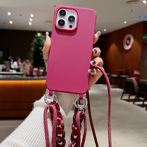 HTYTFC Umhängeband mit weichem Acrylarmband für iPhone 16 15 Pro Max 14 Plus 13 12 11, stoßfeste Hülle aus flüssigem Silikon, Weinrot, für iPhone 16Pro Max von HTYTFC