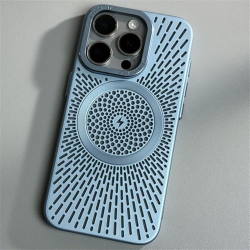 Matte Hard PC für iPhone 16 15 14 13 12 Pro Max Hohlnetz Wärmekühlung Telefonhülle für iPhone 16 15 13 Cover, Sierra Blue, für iPhone 12 Pro Max von HTYTFC