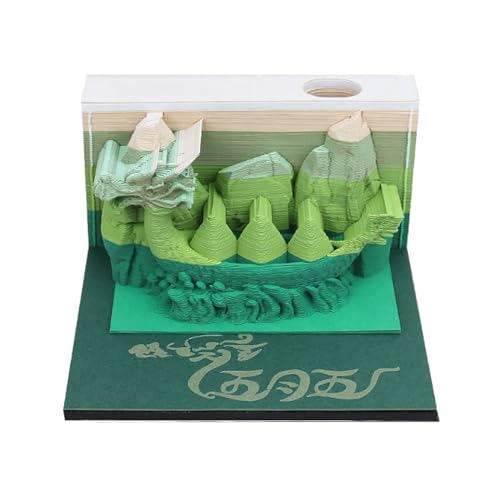 3D-Papier-Kunst-Notizblock, Drachenboot-Modell, 3D-Notizblock, abreißbar, antihaftbeschichtet, klebriger Notizblock mit Stifthalter, dreidimensionales Papierschnitzen Postnotizen von HTYUKFDG