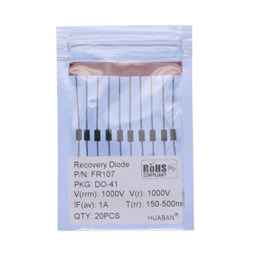 HUABAN 20PCS FR107 Fast Recovery Rectifier Diode 1A 1000V 150-500ns DO-41 (DO-204AL) Axial 1 Amp 1000 Volt von HUABAN