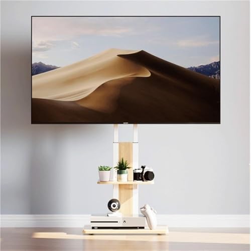 Mobiler TV-Ständer Rolling TV Cart mit Rädern für 55, 65, 75 Zoll, tragbarer Boden-TV-Ständer mit Regal, TV-Ständer für Schlafzimmer(White) von HUABCDT