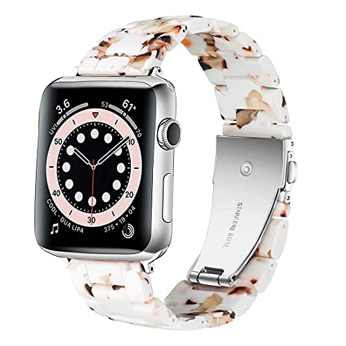 Leichtes Harz Resin Armband Kompatibel mit Apple Watch 38mm 40mm 41mm 42mm 44mm 45mm,Damen Armband Ersatz iWatch Armbänder Wasserdichtes Strap für Serie Se 7 6 5 4 3 2 1 mit Edelstahlschnalle Frauen von HUACAITU