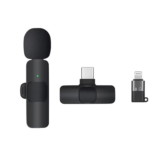 HUACAM Wiederaufladbares kabelloses Lavalier-Mikrofon für Typ-C, iOS und Android – Mini-Mikrofon mit Geräuschunterdrückung, Ansteckmikrofon für Video (01) von HUACAM