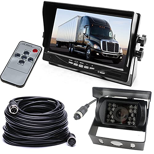 Auto Rückfahrkamera Parkmonitor System Wasserdicht 18 LEDs Nachtsicht Rückfahrkamera Rückfahrkamera mit 15m 4-poligem Luftfahrkabel + 7" TFT LCD Farb-Monitor für große LKW-Bus Wohnwagen Anhänger von HUACANG