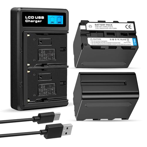 2 Pack 8800mAh Ersatzakku für Sony NP-F970 und USB-Ladegerät für Sony NP-F960 NP-F950 NP-F930 NP-F550 NP-F570 NP-F750 Akkus, für Sony Handycams, Field Monitor, Videoleuchte 2 Pack 8800mAh Ersatzakku für Sony NP-F970 und USB-Ladegerät für Sony NP-F960 NP-F950 NP-F930 NP-F550 NP-F570 NP-F750 Akkus, für Sony Handycams, Field Monitor, Videoleuchte von HUAENG