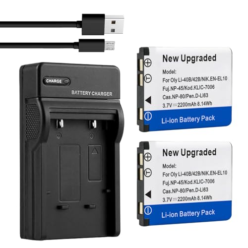 2 Stück 2200 mAh Akku & USB-Ladegerät Ersatz für Olympus Li-42B Li-40B Li42B Li40B FE-230 für Pentax D-Li63 NP-45 NP-45A EN-EL10 D-Li63 D-Li108 NP-80 CNP80 KLIC-7006 Akku 2 Stück 2200 mAh Akku & USB-Ladegerät Ersatz für Olympus Li-42B Li-40B Li42B Li40B FE-230 für Pentax D-Li63 NP-45 NP-45A EN-EL10 D-Li63 D-Li108 NP-80 CNP80 KLIC-7006 Akku von HUAENG