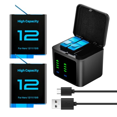 2er Pack Ersatzakkus 2500mAh für Gopro Hero 12/Hero 11/Hero 10/Hero 9 mit 3-Kanal Typ-C Akku-Ladestation 2er Pack Ersatzakkus 2500mAh für Gopro Hero 12/Hero 11/Hero 10/Hero 9 mit 3-Kanal Typ-C Akku-Ladestation von HUAENG