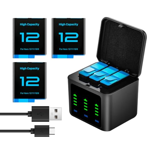 3er-Pack 2580mAh Ersatzakkus für Gopro Hero 12/Hero 11/Hero 10/Hero 9 mit 3-Kanal Typ-C Akku-Ladestation 3er-Pack 2580mAh Ersatzakkus für Gopro Hero 12/Hero 11/Hero 10/Hero 9 mit 3-Kanal Typ-C Akku-Ladestation von HUAENG