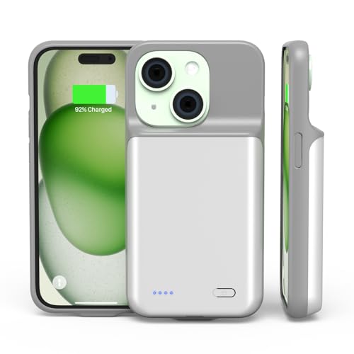 HUAENG Akku Hülle für iPhone 15 Plus, 6800mAh Slim Tragbare Handyhülle Akku, wiederaufladbare Powerbank Extended Ladegerät Akku Pack für iPhone 15 Plus [6,7 Zoll] -Weiß von HUAENG