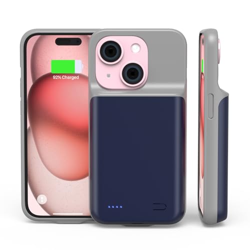 HUAENG Akkuhülle für iPhone 15, 6800mAh Hohe Kapazität Zusatzakku Ladehülle Tragbare Akku Hülle Handyhülle, Li-Polymer Battery Case Powerbank hülle Akku für iPhone 15 [6,1 Zoll] Blau von HUAENG