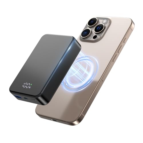 Magnetische Wireless Power Bank, 26800mAh schnelles tragbares Ladegerät, USB C in&Out Telefon-Akku-Pack für iPhone 16/15/4/13/12 Serie und andere Android-Handy（schwarz） von HUAENG