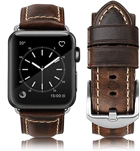 HUAFIY Apple Watch Armband 49mm45mm 44mm 42mm, Herren Damen Ersatz Original Lederband für iWatch Serie 8/7 6 5 4 3 2 1 (Kaffee/Silber Schnalle, 42mm44mm45mm49mm) von HUAFIY