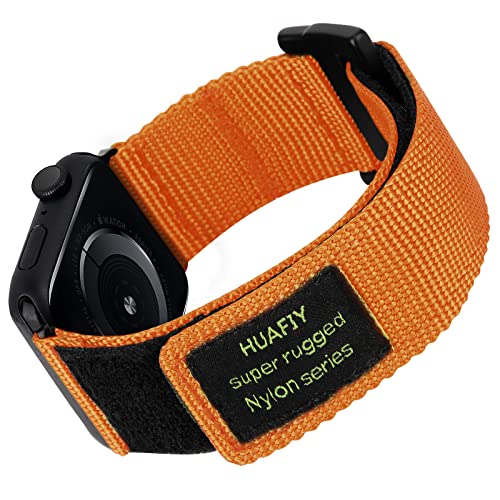 HUAFIY Kompatibel mit Apple Watch Armband 38mm/40mm/41mm/42mm/44mm/45mm, Nylon Sportarmband für Apple Watch Band, Klett Design für iWatch Armband Series 8/7/ 6/ 5/ 4/ 3/ 2/ 1,SE (38mm40mm41mm, Orange) von HUAFIY