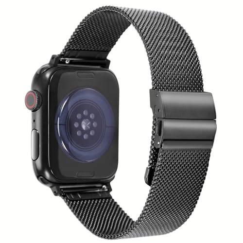 HUAFIY Kompatibel mit Apple Watch Armband 49mm 45mm 44mm 42mm, Metall Ersatzband für Series 9 Ultra/Ultra2 Series 8 7 SE 6 5 4 3 2 1 Edelstahl iWatch Bands (42mm/44mm/45mm/49mm, Hellschwarz) von HUAFIY