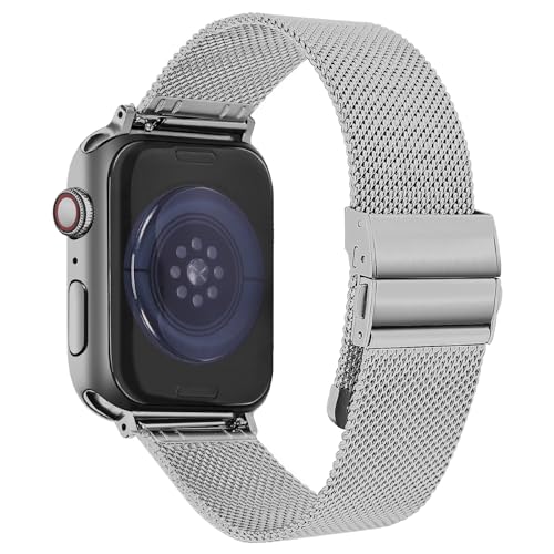 HUAFIY Kompatibel mit Apple Watch Armband 49mm 45mm 44mm 42mm, Metall Ersatzband für Series 9 Ultra/Ultra2 Series 8 7 SE 6 5 4 3 2 1 Edelstahl iWatch Bands (42mm/44mm/45mm/49mm, grau) von HUAFIY