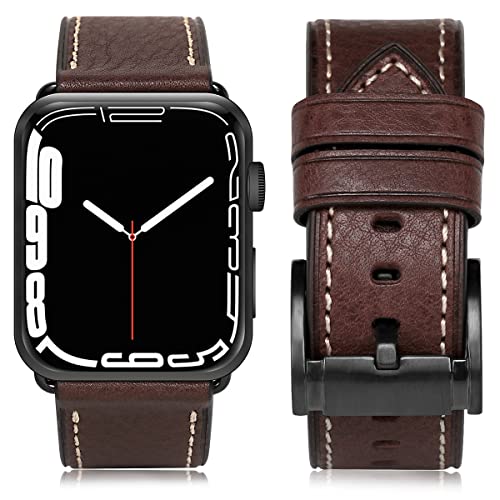 HUAFIY Leder Armband Kompatibel mit Apple Watch Armband 38mm 40mm 41mm, Herren Damen Ersatz Original Lederband für iWatch Serie 8/7 6 5 4 3 2 1 (38mm40mm41mm, Kaffee/schwarze Schnalle) von HUAFIY