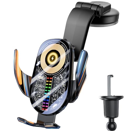 15W Handyhalterung Auto mit Ladefunktion, Automatischer Klemmung Induktive Ladestation Auto für Lüftung+Saugnapf, Fast Wireless Charger Kompatibel mit Autohalterung für iPhone 16/15/14/13, Galaxy S24 von HUAJUN
