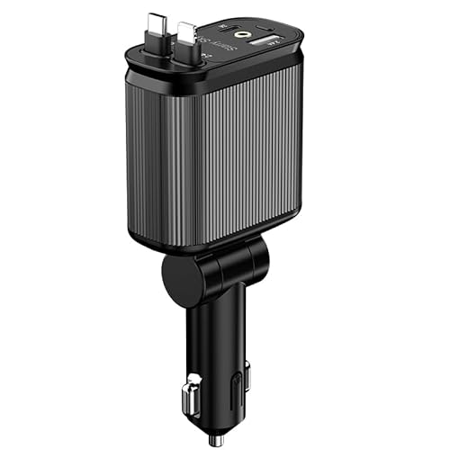HUAJUN 4-in-1 Einziehbares Autoladegerät mit Sternenlicht-Design, 66W Schnelllade-USB-C-Adapter & 2 Einziehbare Kabel, Universell Kompatibel mit iPhone 11-16/Android/Samsung Galaxy (Dunkelschwarz) von HUAJUN