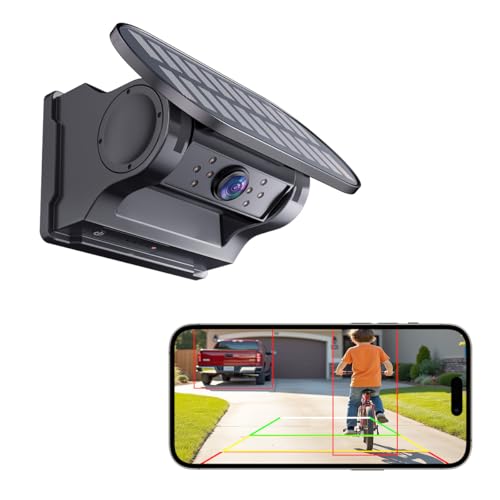 Solar Magnetische Kabellose Rückfahrkamera, 9600mAh Batterie, Magnetische 1080P HD Rückfahrkamera für LKW/Wohnwagen/Anhänger, DVR Aufzeichnung IP67 Wasserdicht, Nachtsicht, Keine Bohrung von HUAJUN