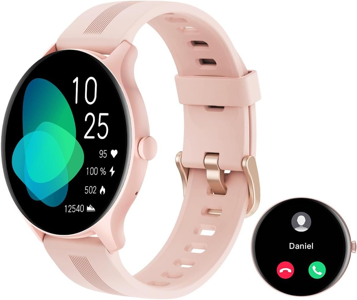 HUAKUA für Damen Herren mit Bluetooth Anrufe Telefonfunktion Schrittzähler Smartwatch (1.38 Zoll, Android iOS), mit SpO2-Überwachung Pulsuhr Schlafmonitor Anrufe Nachricht Erinnerung von HUAKUA