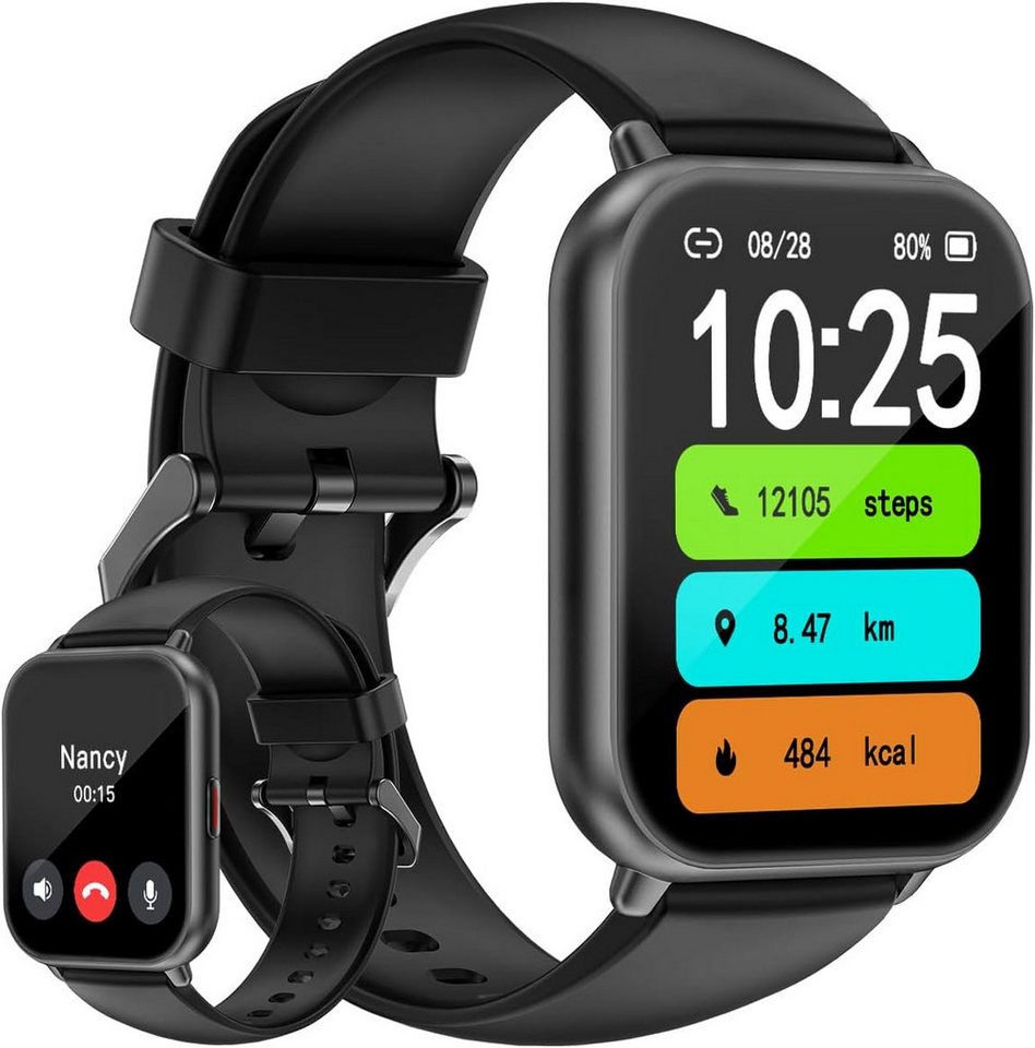 HUAKUA für Damen und Herren mit Telefonfunktion Pulsuhr Smartwatch (1.85 Zoll, Andriod iOS), mit SpO2-Überwachung Schlafmonitor Schrittzähler Multi Trainingsmodi von HUAKUA