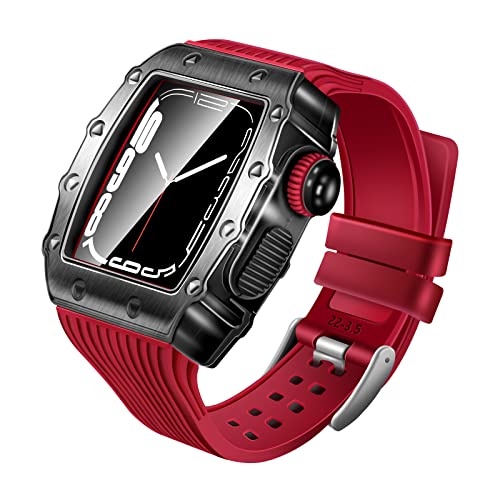 HUALIMEI Luxus Hülle und Armband Kompatibel mit Apple Watch Series 9 8 7 45mm / SE 6 5 4 44mm, Rugged Armor Metall Schutzhülle Case für Herren iWatch Serie 45 44 mm, Robust Gehäuse, rot von HUALIMEI