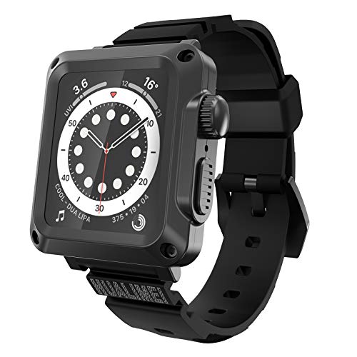 HUALIMEI Metall Schutzhülle mit Armband für Apple Watch 40mm Series 6 SE 5 4, Schutz Edelstahl Hülle Case mit Silikon Band Panzerglas Displayschutz für iWatch Serie 40 mm, Schwarz von HUALIMEI