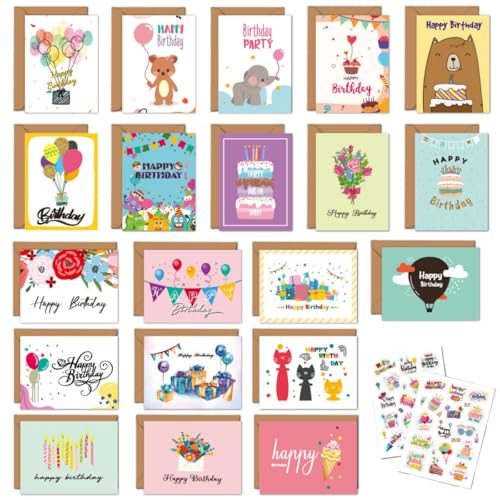 42 Stück sortierte Kinder-Geburtstagskarten mit Umschlägen und Aufklebern, bunter verdickter Karton, Kindergeburtstagskarte, Multipack, für Jungen, Mädchen, Erwachsene, Geburtstagsparty-Dekoration, 10 42 Stück sortierte Kinder-Geburtstagskarten mit Umschlägen und Aufklebern, bunter verdickter Karton, Kindergeburtstagskarte, Multipack, für Jungen, Mädchen, Erwachsene, Geburtstagsparty-Dekoration, 10 von HUAMIAN