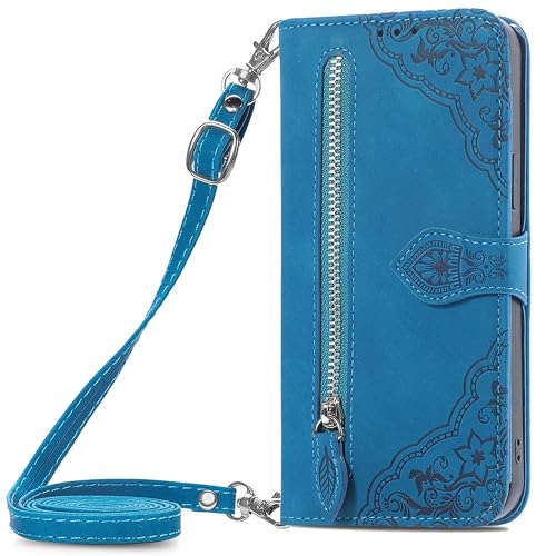 HUANGTAOLI Schutzhülle mit Umhängeband und Reißverschluss, kompatibel mit OPPO A94 5G (CPH2211), Ständer und Kartenhalter, 119,4 cm Schultergurt von HUANGTAOLI
