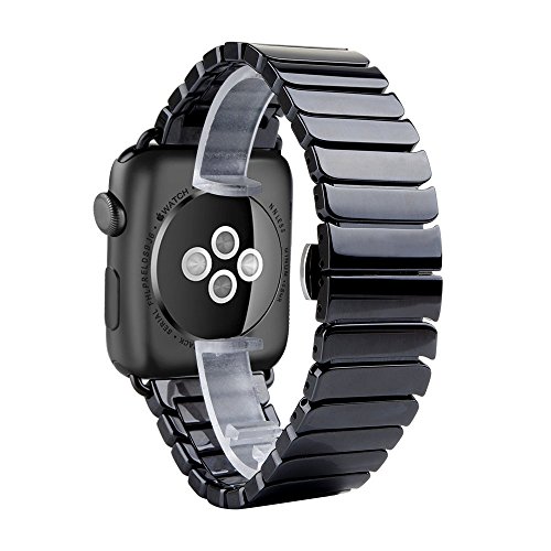 huanlong Apple Watch Band Series 1 Serie 2, iWatch Keramik Patchwork links Smart Watch Band Armband Ersatz w/Metall Adapter Verschluss für Apple Watch & Sport & Edition Ceramic Black 38mm von HUANLONG