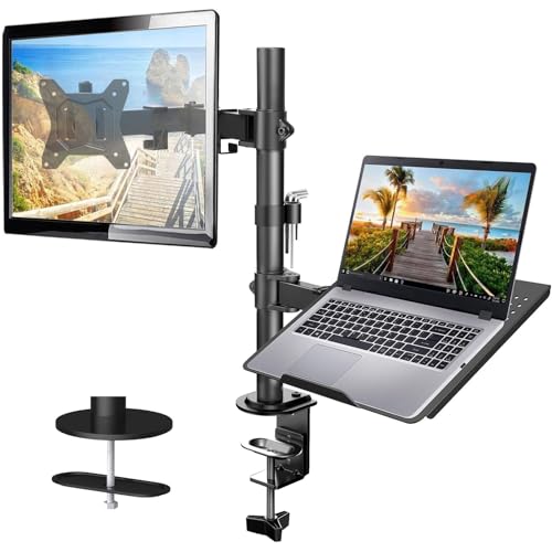 HUANUO Monitor Halterung mit Laptop Arm, Monitor Laptop Halterung für 13-32 Zoll Bildschirmhalterung 1 Monitor & 17 Zoll Notebook, VESA 75/100 von HUANUO