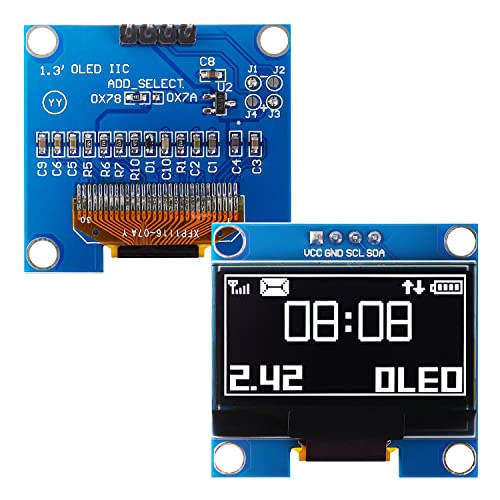 HUAREW 1,3in OLED Display Modul 4-pin IIC I2C Schnittstelle SH1106 Treiber, 128 x 64 Pixel Bildschirm Anzeigemodul mit weißen Zeichen kompatibel mit Arduino und Raspberry Pi von HUAREW