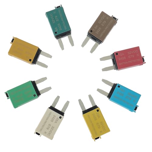 HUAREW 12V-32V Schutzschalter Manueller Reset ATM Sicherungsschutzschalter Low Profile, 5A 6A 7.5A 10A 15A 20A 25A 30A T3 Mini Sicherung (Mischen 8 Stück) von HUAREW