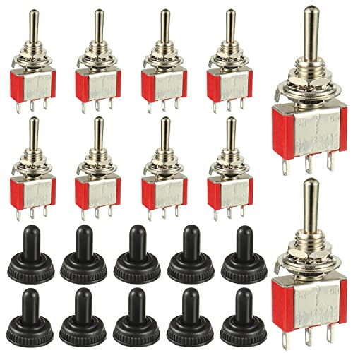HUAREW Momentary Toggle Switch with Waterproof Cap Mini Miniature 3 Pin 3 Position ON/OFF/ON SPDT 5A 125V / 2A 250V For Car Dash Dashboard (10 Pcs) von HUAREW